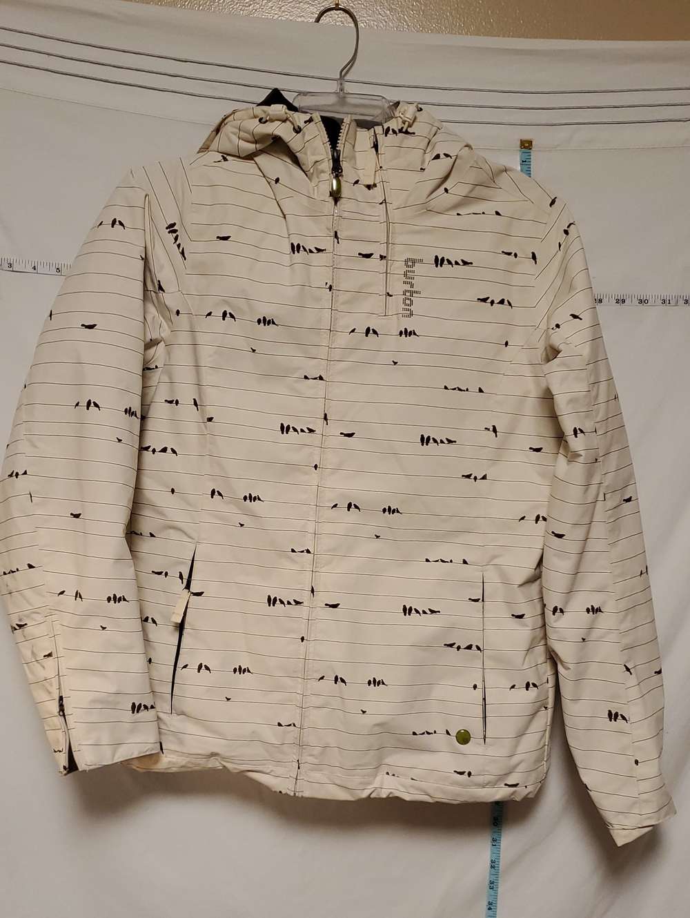 Burton Womens Cream Hooded Snowboard Jacket with Bird Print Med